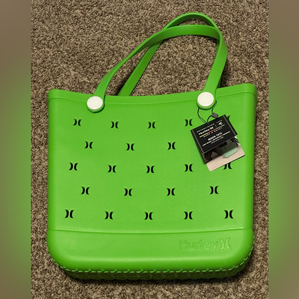 Hurley Green Rubber Silicone Light Weight Waterproof Shoulder Beach Bag Tote NEW
